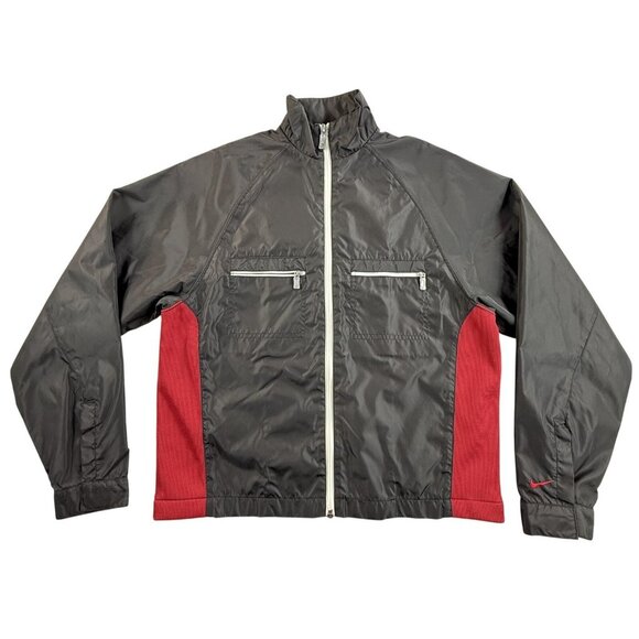 Vintage Nike Windbreaker Jacket Womens Small Black Red Full Zip Running Gym 90s - Picture 1 of 16